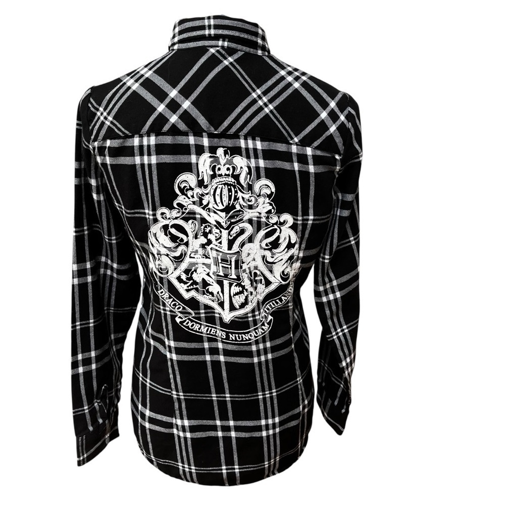Harry Potter Girls Juniors Medium Black and White Plaid Button Up Shirt Flannel